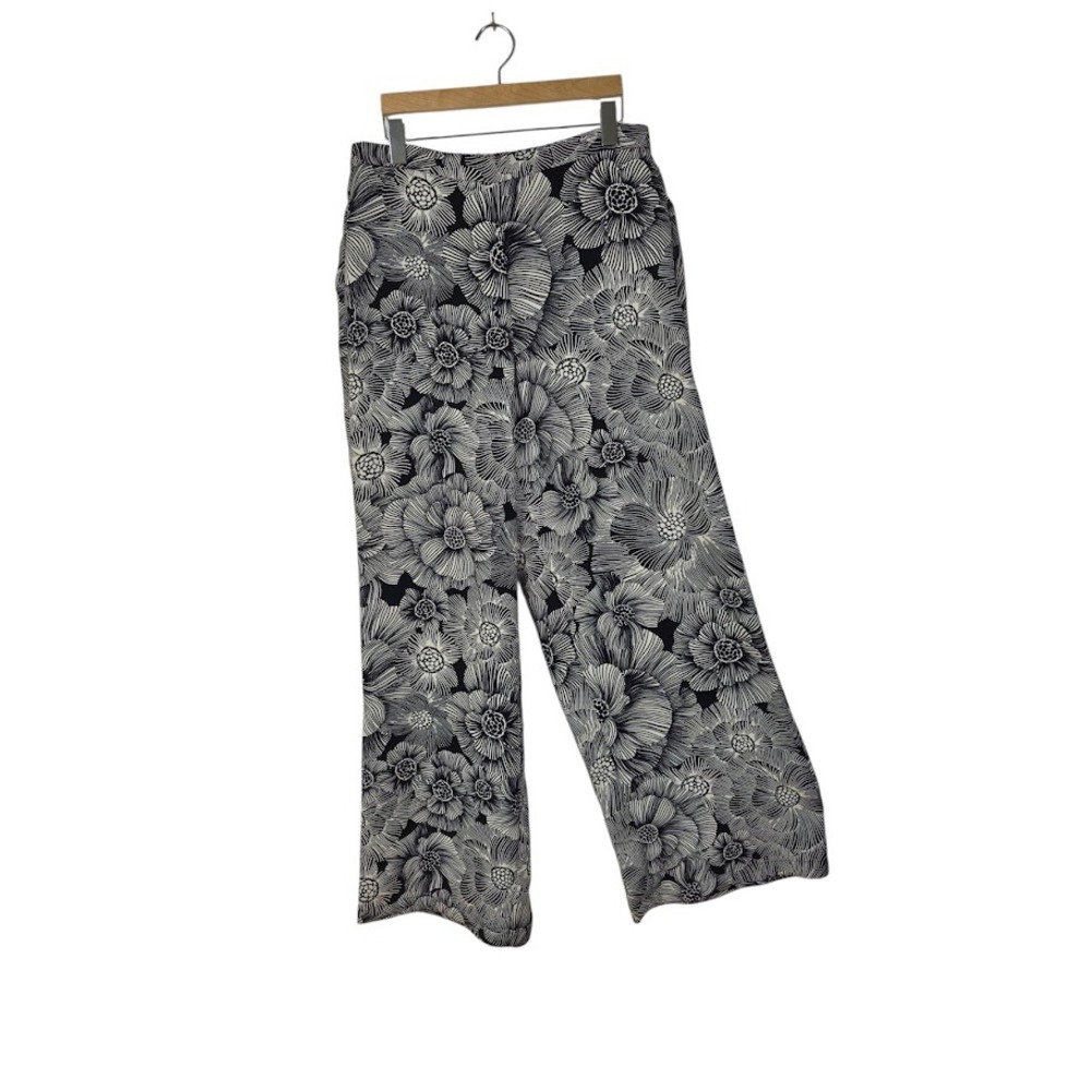 Express Wide Leg Pants Womens M Black White Floral High Rise  Boho Pull On